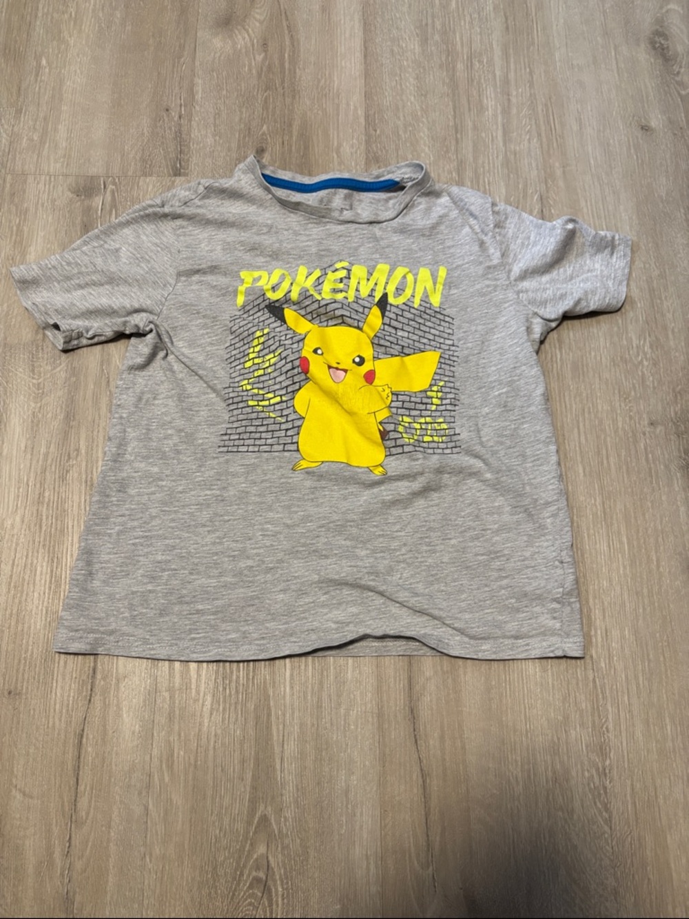 Pokemon Grey Tee with Bright Yellow Pikachu Graphic